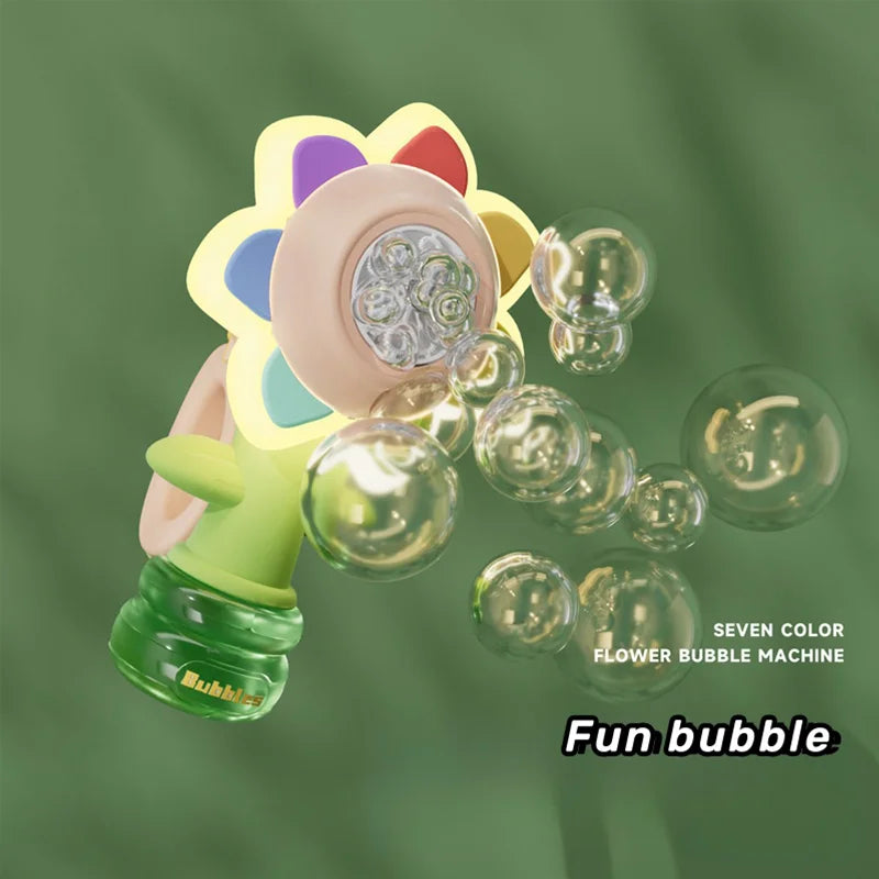 Bubble Machine Sunflower Bubble Maker Toy Kids Summer 2025 One Key Automatic Light Dancing Gift