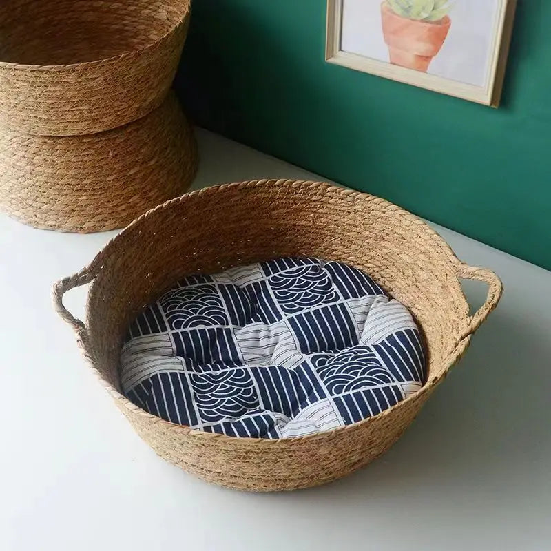 Rattan Cat Nest Handwoven Bamboo Bed Four Seasons 2025 Natural Cool Cozy Hideaway Eco Friendly