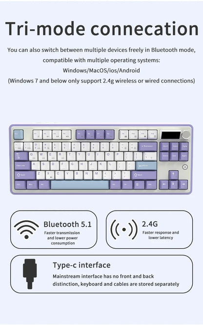 Mechanical Keyboard 87 Key Tri Mode RGB Hot Swappable