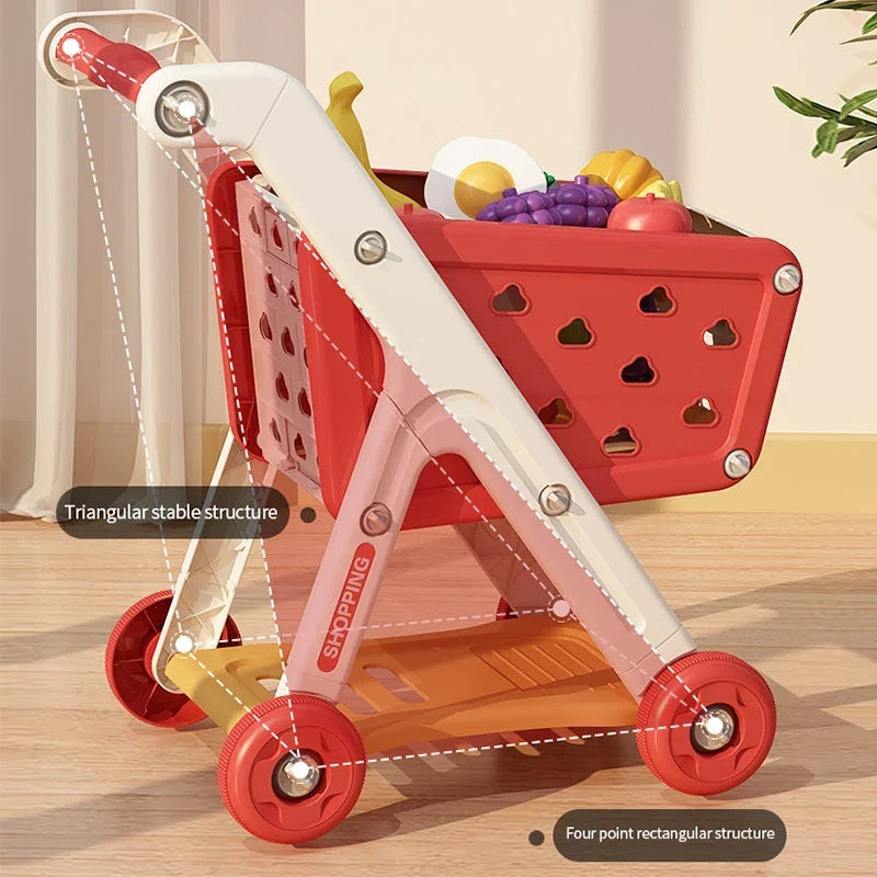 Shopping Cart Toy Push Along Grocery Trolley Kids Pretend Play Supermarket Back To School 2025 Early Education Gift