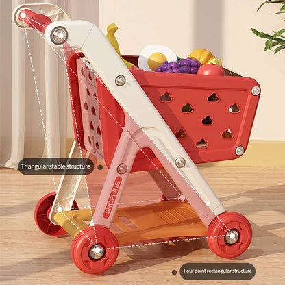 Shopping Cart Toy Push Along Grocery Trolley Kids Pretend Play Supermarket Back To School 2025 Early Education Gift