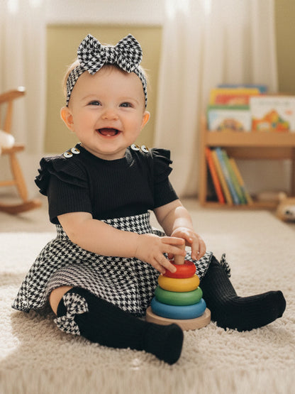 Styling option for baby girls houndstooth romper dress set