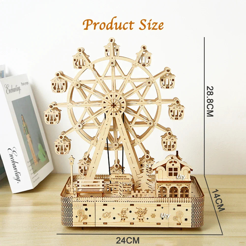 3D Wooden Puzzle LED Rotating Ferris Wheel Model Kit Mechanical DIY Decor Holiday Gift 2025 Relaxing Build