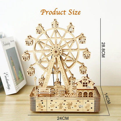 3D Wooden Puzzle LED Rotating Ferris Wheel Model Kit Mechanical DIY Decor Holiday Gift 2025 Relaxing Build