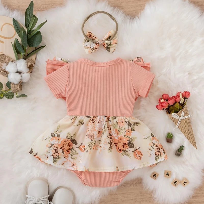 Back view of the baby girls striped bowknot romper dress - view 7