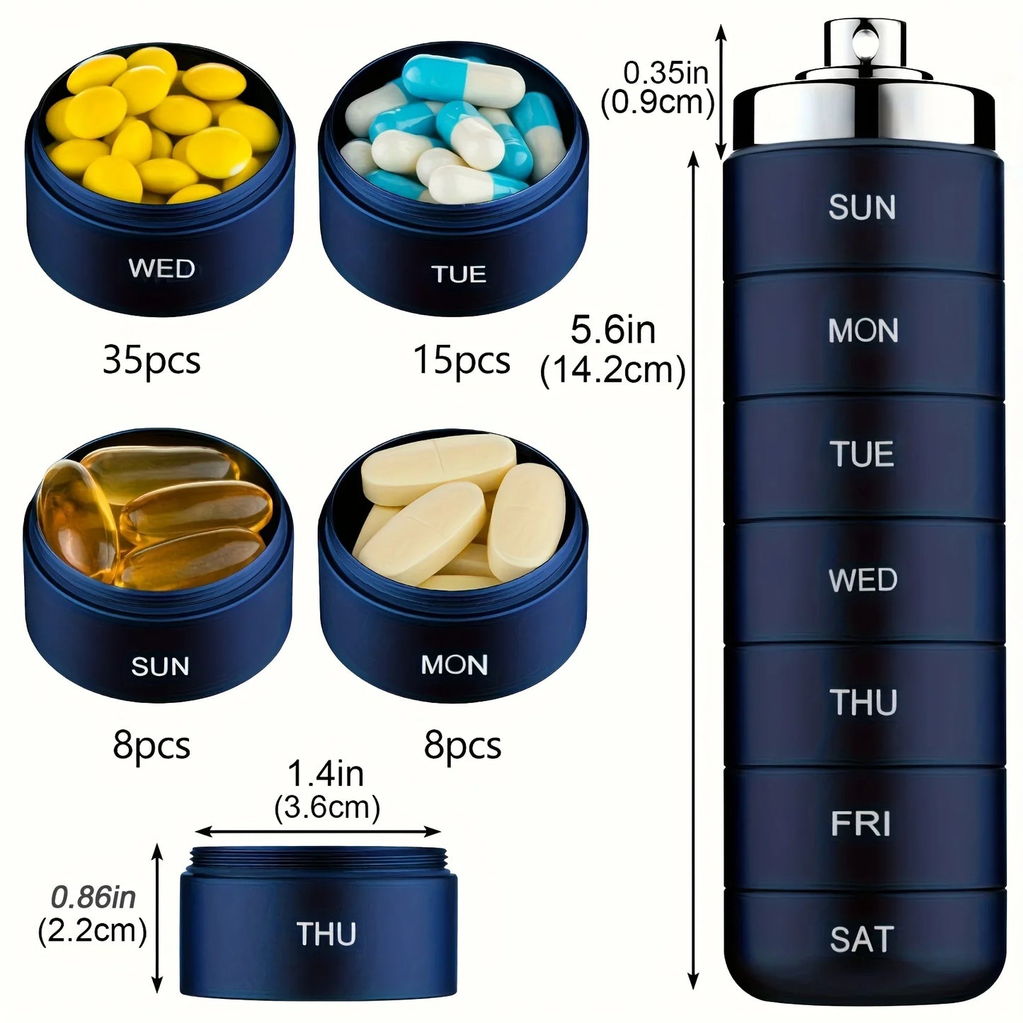 Pill Organizer Metal Travel Pill Box Set – Waterproof, Stackable, Summer Travel 2026