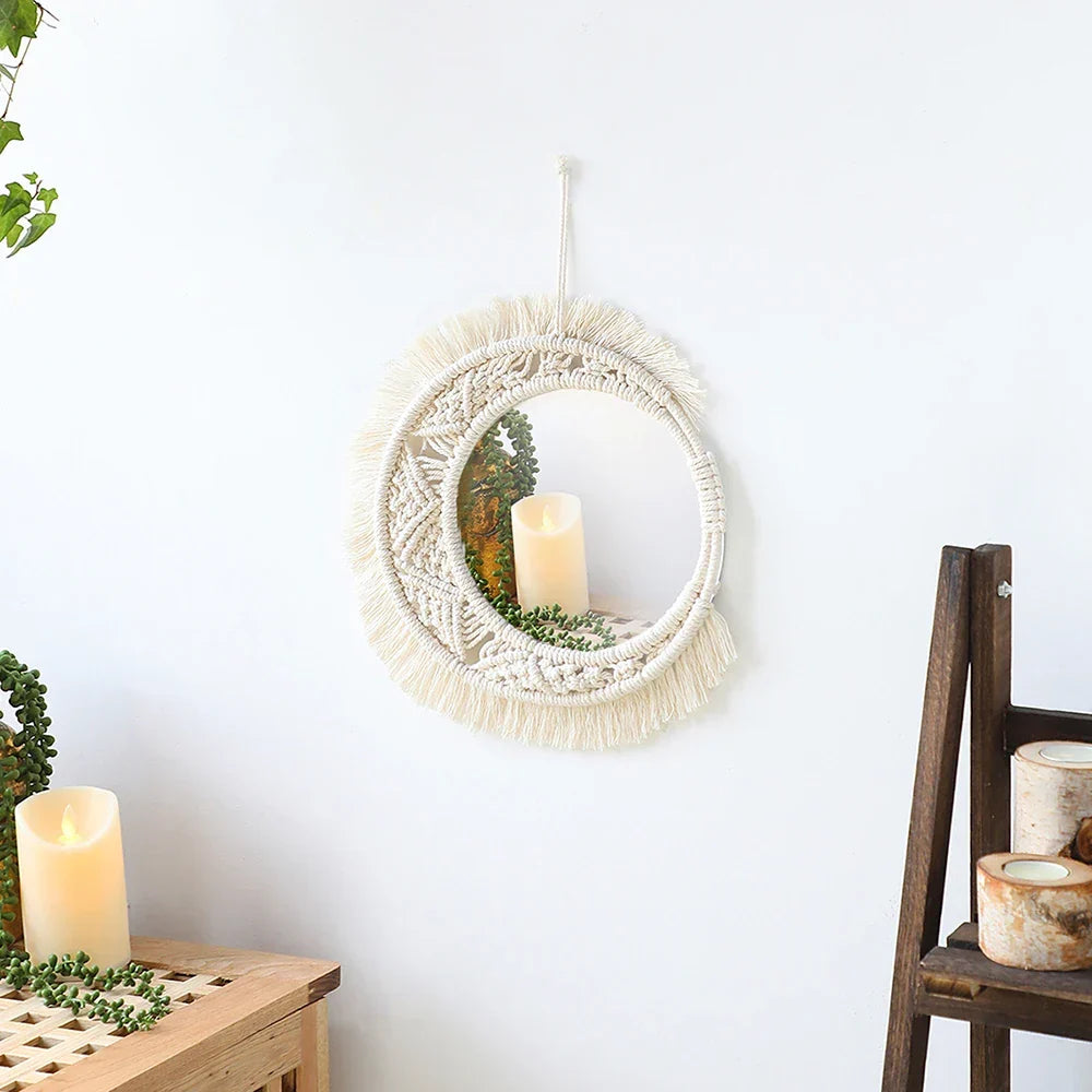 Macrame Mirror Set Cotton Fringe Boho Wall Hanging Mirrors Fall 2025 Cozy Nursery Home Decor Gift
