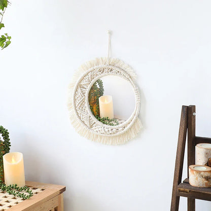 Macrame Mirror Set Cotton Fringe Boho Wall Hanging Mirrors Fall 2025 Cozy Nursery Home Decor Gift
