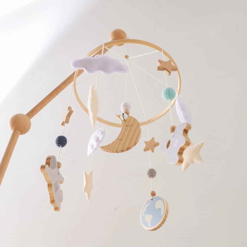 Wooden Rocket Crib Mobile Newborn Sensory Toys Soothing