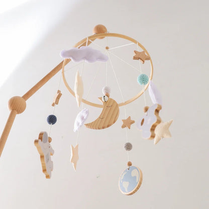 Wooden Rocket Crib Mobile Newborn Sensory Toys Soothing