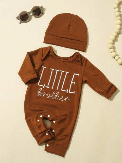 Additional gallery view 10 of newborn boys letter print button bodysuit and hat