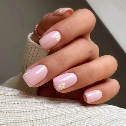 Press On Nails Short Square White Minimalist False Nail Tips Set Spring 2026 Reusable