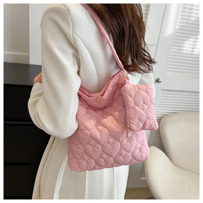 Cozy women's quilted tote – padded square shoulder bag, polyester, casual everyday