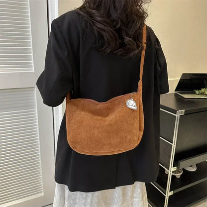 Corduroy Crossbody Bag Large Capacity Beige Shoulder Bag Fall 2026 Everyday Use