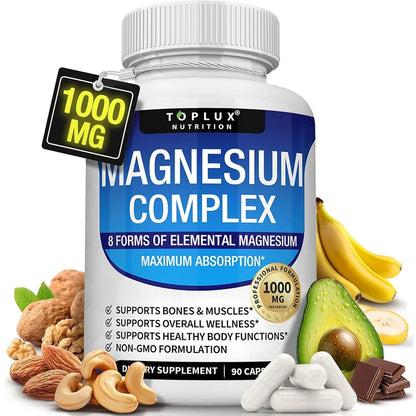 Magnesium Complex 1000mg 8 Elemental Magnesium Dietary Supplement Fall 2026 Wellness High Absorption Sleep Support