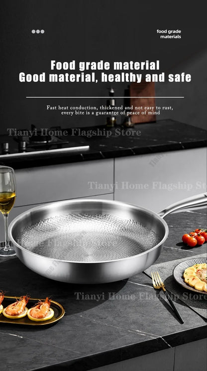 Titanium-Coated Stainless Steel Non-Stick Wok Pan – Gas and Induction Compatible Kitchen Cookware