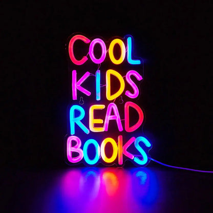 LED Neon Sign Multicolor, Cool Kids Read Books Wall Decor USB Powered, Kids Room Party Wedding Back To School 2025