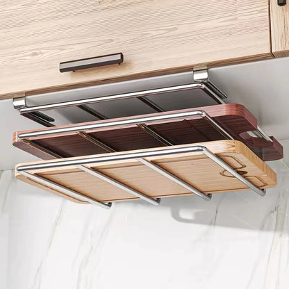 Under Cabinet Cutting Board Organizer Stainless Steel Hanging Rack Kitchen Space Saving Fall 2025 Countertop Saver