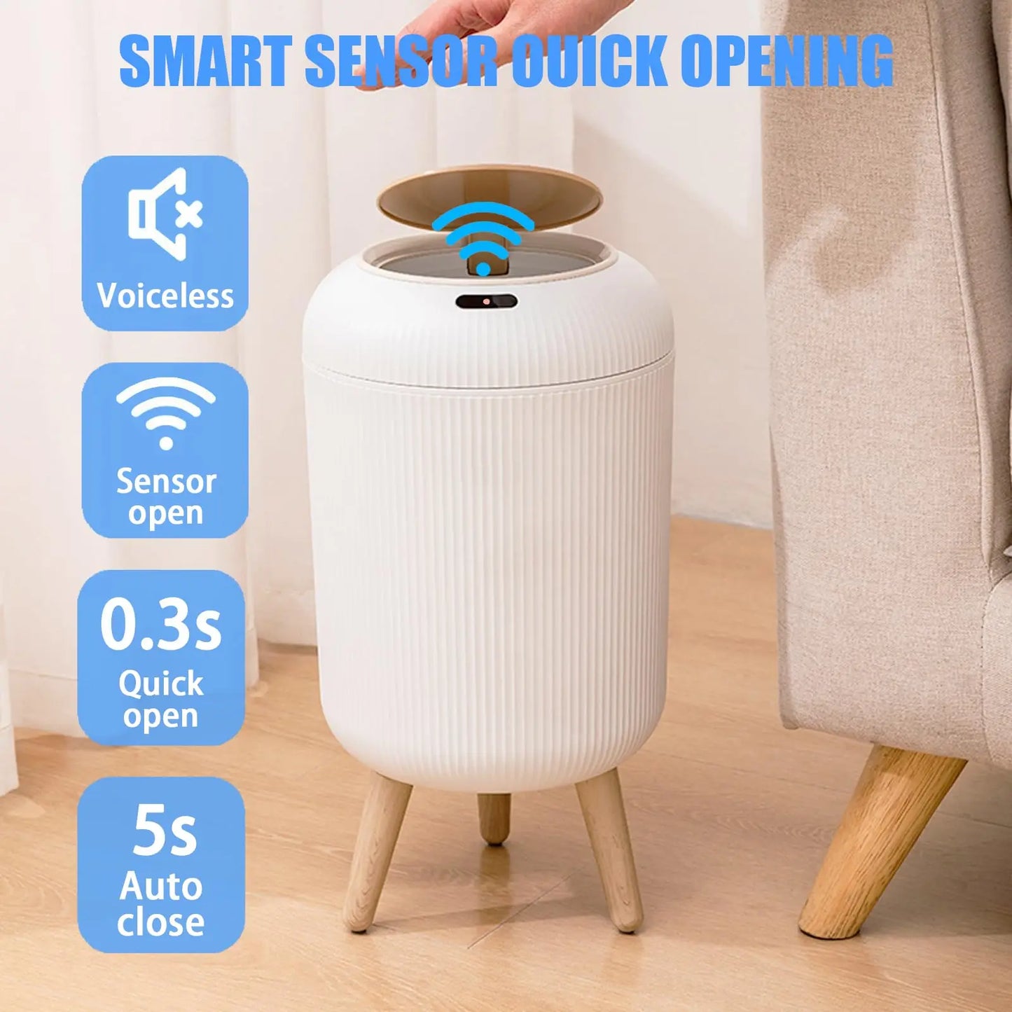 Automatic Trash Can Small Plastic Motion Sensor Bin - Smart Home Waste Container, Hands Free Hygiene 2025