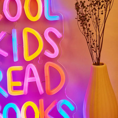LED Neon Sign Multicolor, Cool Kids Read Books Wall Decor USB Powered, Kids Room Party Wedding Back To School 2025