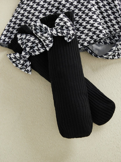Styling option for baby girls houndstooth romper dress set