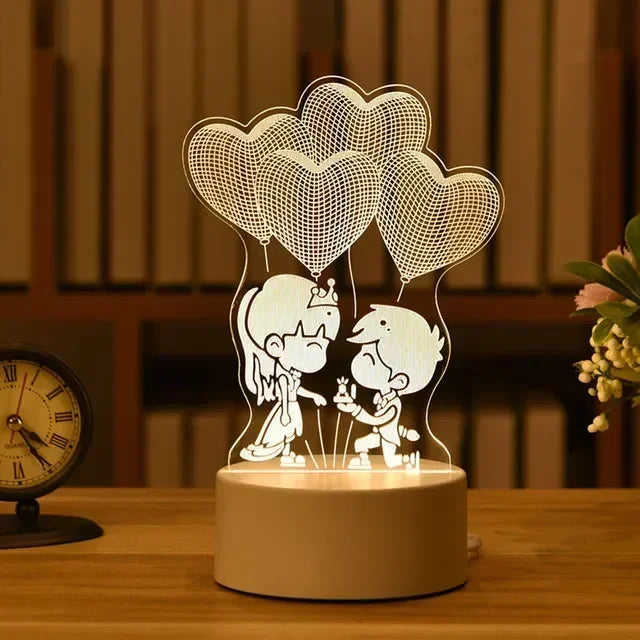 3D Romantic LED Night Light Lamp - Kids Bedroom Decor, A Unique Valentine's Day Gift for Weddings