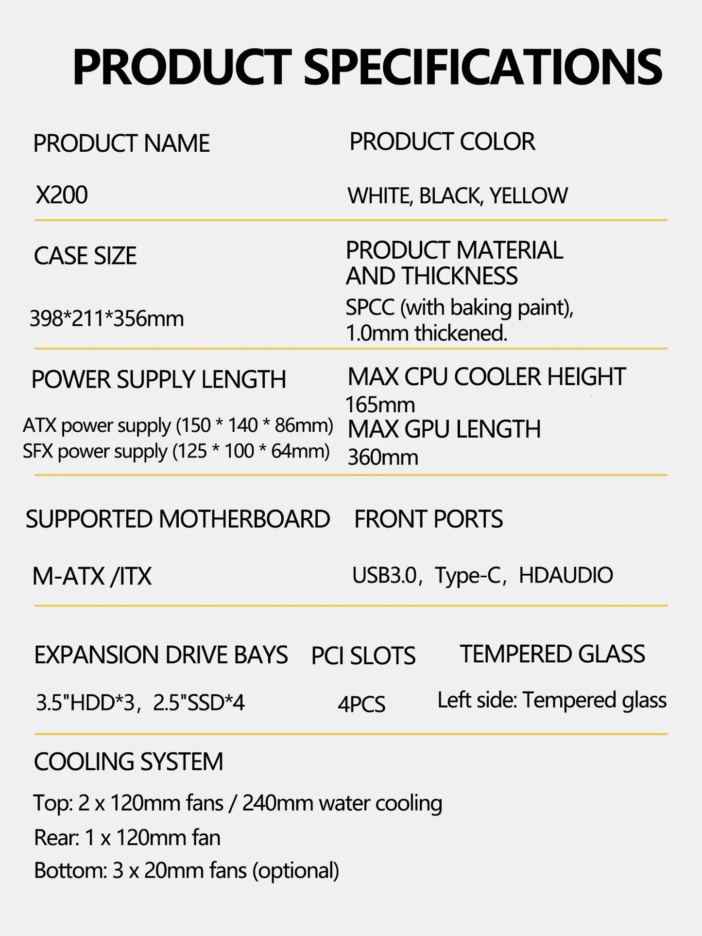 Mini ITX Case Glass Side 240mm Watercooling Portable