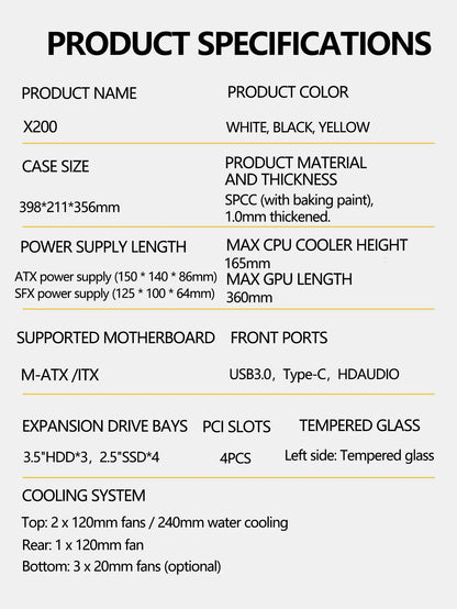 Mini ITX Case Glass Side 240mm Watercooling Portable