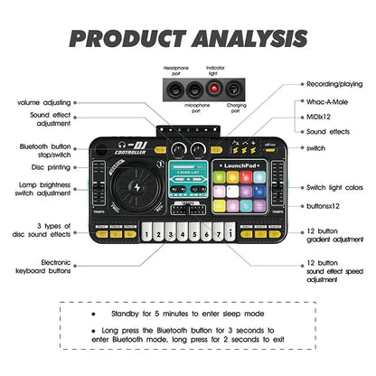 Kids DJ Mixer Toy With Microphone, Multifunctional Electronic Music Controller Educational Birthday Gift Fall 2025