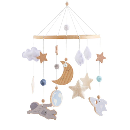 Wooden Rocket Crib Mobile Newborn Sensory Toys Soothing