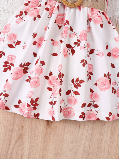 Fabric details of the girls floral ruffle sleeve dress with belt - view 6