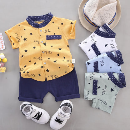 Baby boy wearing a summer t-shirt and shorts set
