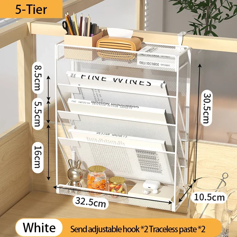 Desk File Organizer 5-Tier Mesh Vertical Wall Mount Desktop Mail Sorter Back To School 2025 Space Saving