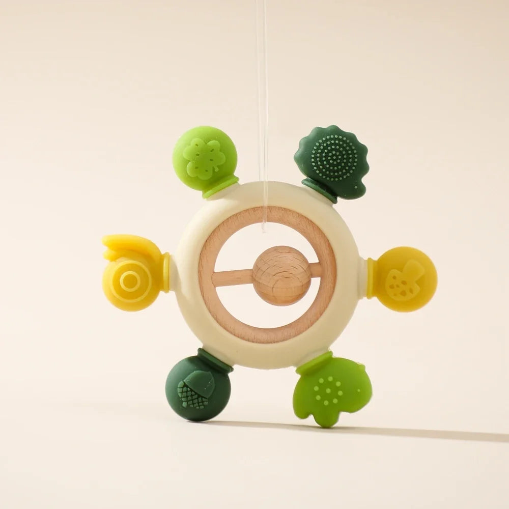 Wooden Crochet Animal Teether Rattle Newborn Sensory Toys