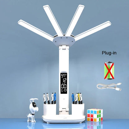 Rechargeable Desk Lamp LED With Fan And Clock Display Study Light Back To School 2025 Portable Adjustable Brightness