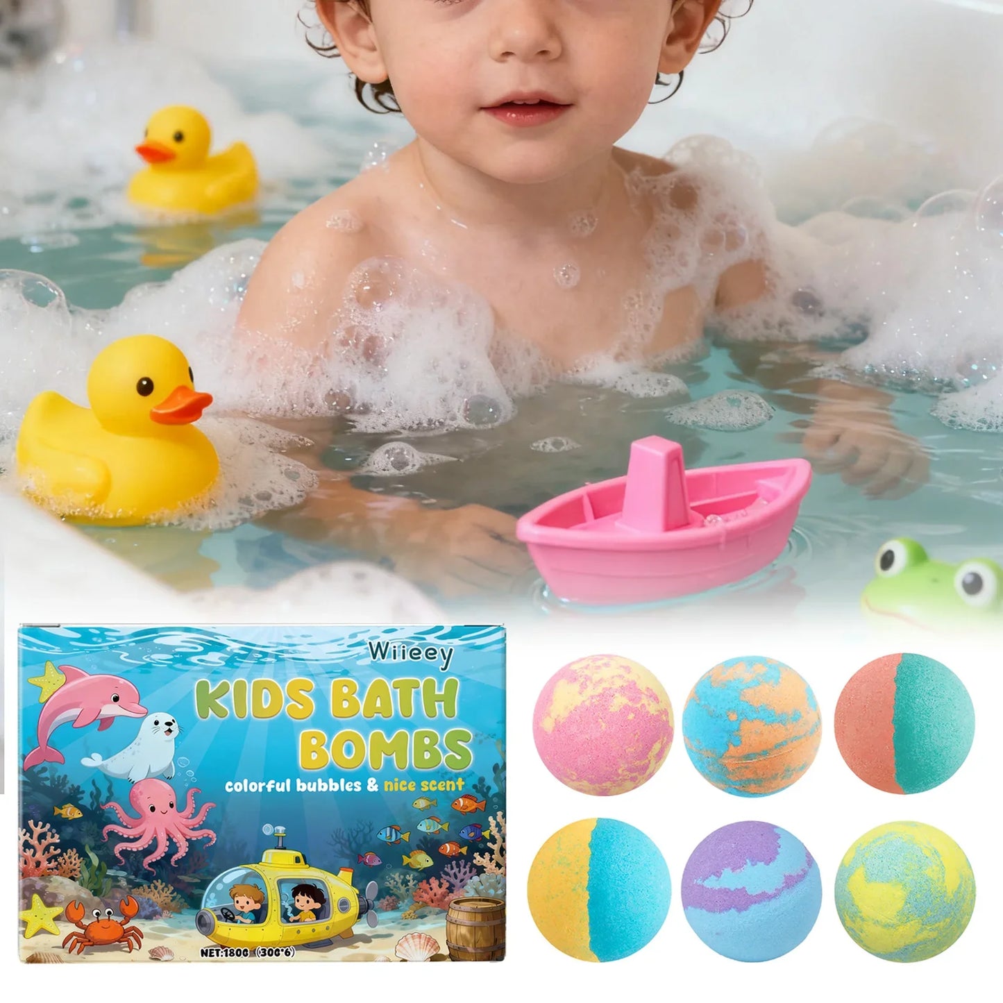 Kids Bath Bombs Set 6 Pcs Colorful Fizzy With Surprise Inside Moisturizing Formula Birthday Gift