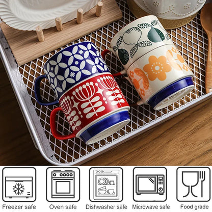 Coffee Mug 300ml Japanese Flower Ceramic Set Retro Drinkware Office Entertaining Fall 2025 Ergonomic Handgrip Gift