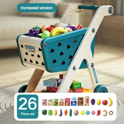 Shopping Cart Toy Push Along Grocery Trolley Kids Pretend Play Supermarket Back To School 2025 Early Education Gift
