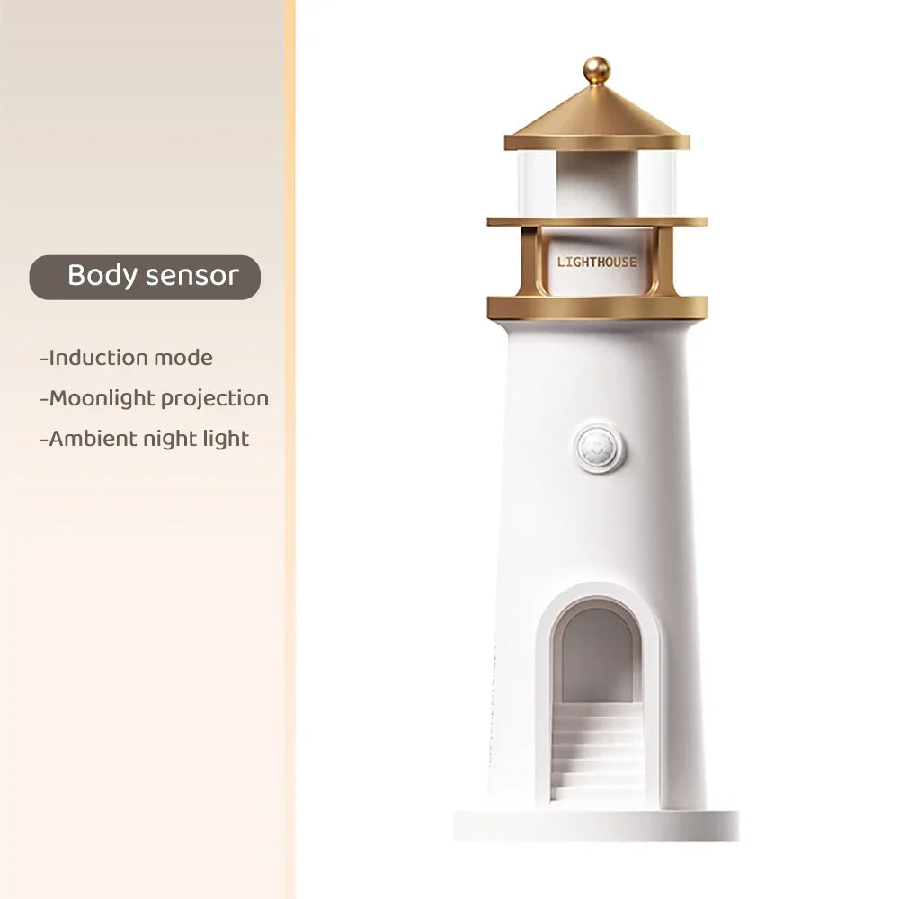 Moon Projection Light Lighthouse Desktop Night Lamp Dimmable Bluetooth Speaker Motion Sensor Holiday 2025 Gift