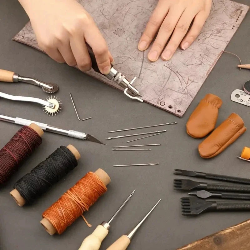 Leather Sewing Kit All In One Leather Craft Tool Set With Awl Needles And Thread DIY Gift Idea