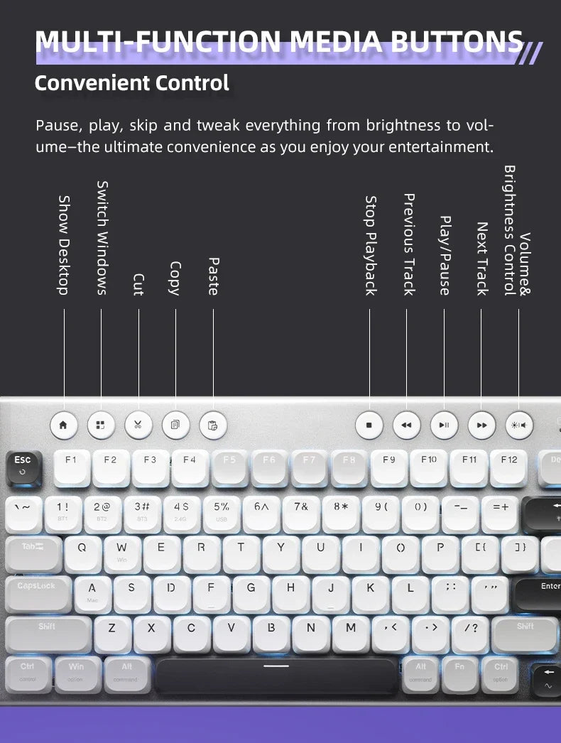 Wireless Low Profile Mechanical Keyboard 98 Keys PBT