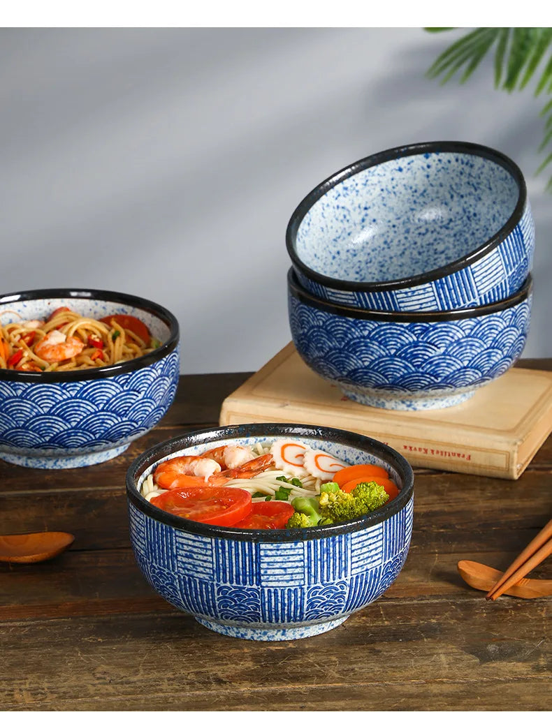 Qinghai Wave Noodle Bowl Hand Painted Vintage Ceramic Bowl