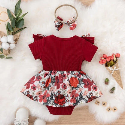Feature focus detail of the baby girls striped bowknot romper dress - view 2