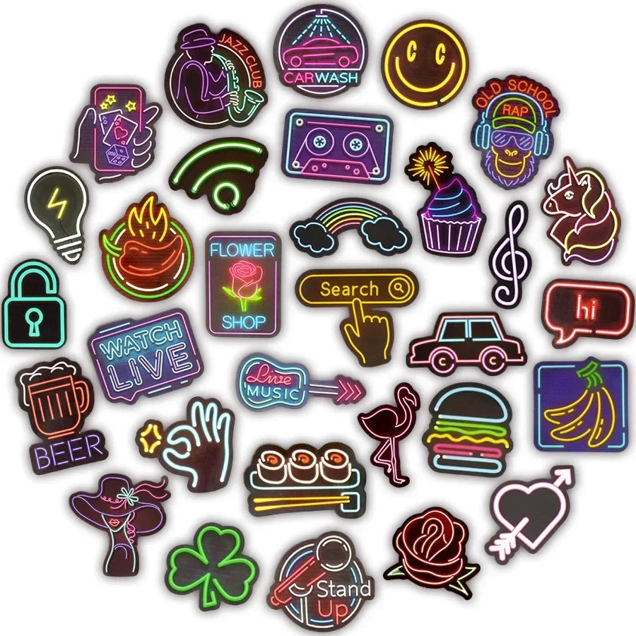 Neon Stickers 50 PCS Waterproof PVC Pack Cute Anime Decal Set Back To School Fall 2025 Kids Personalize Gifts