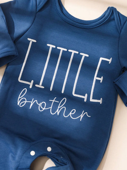 Styling suggestion for newborn boys letter print button bodysuit and hat