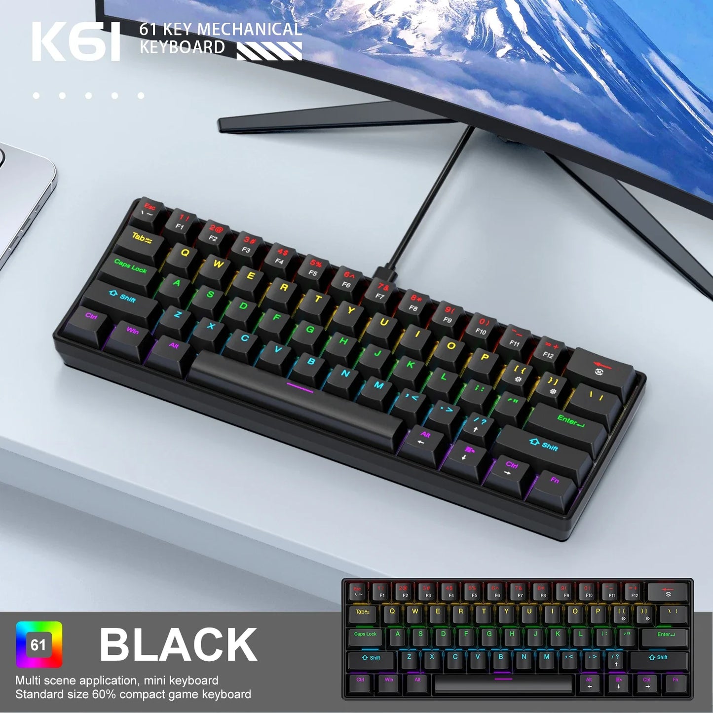 60 Percent Mechanical Mini Keyboard Wired RGB Portable