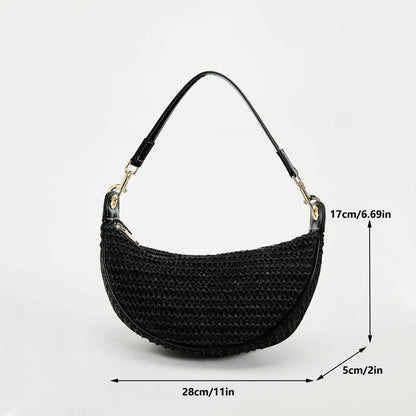 Lightweight women's woven straw shoulder bag – hobo style, crossbody, for beach & summer