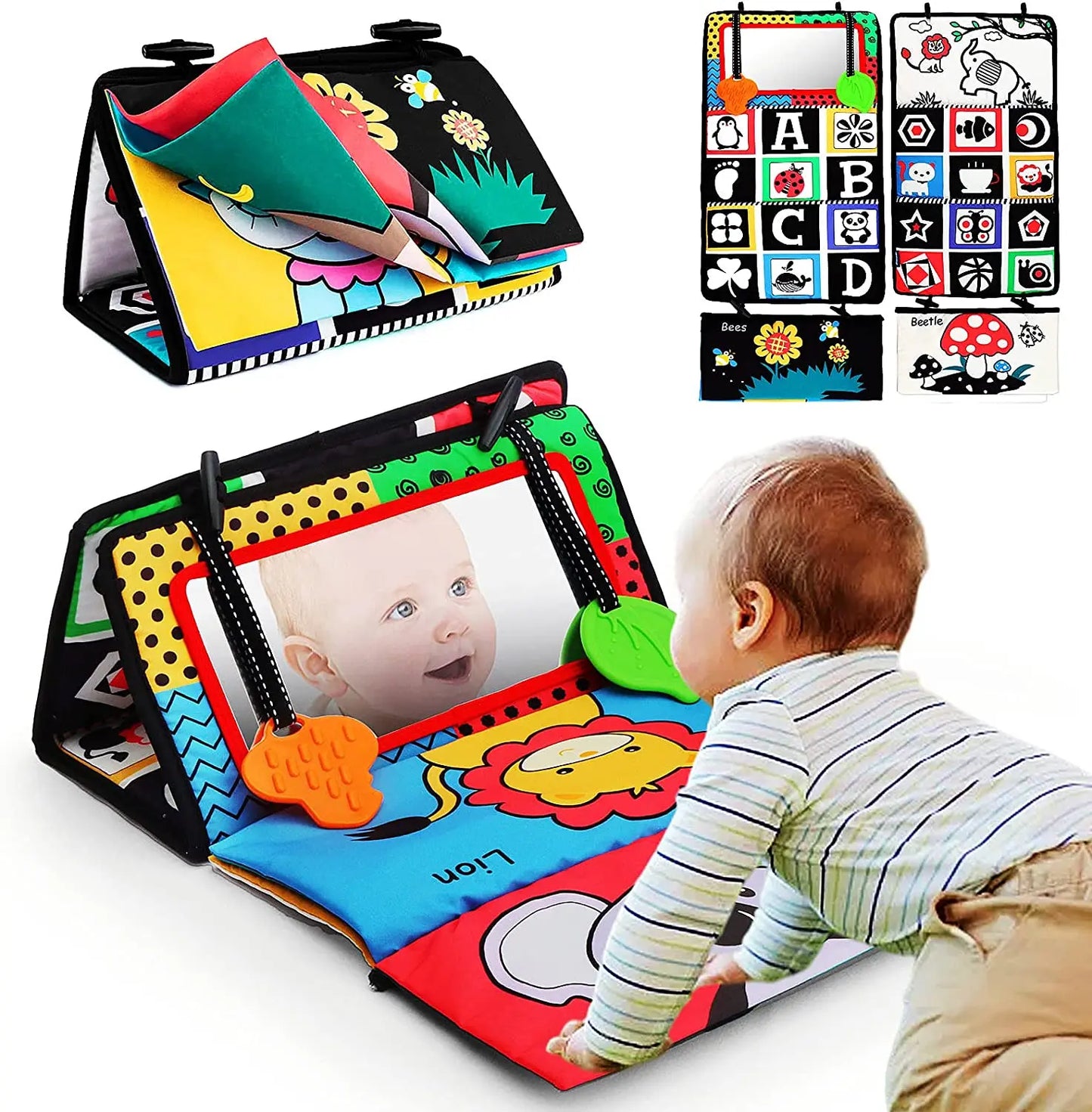 Variant image for Black and White Tummy Time Mirror Toy for Infants, Sensory Development Crinkle Cloth, Best Newborn Tummy Time Toy, Montessori Inspired-3
