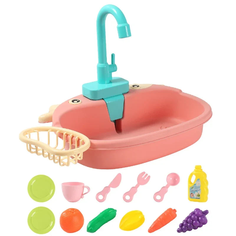 Kids Play Kitchen Sink Set with Temperature Sensing Dishwasher and Safe ABS Material for Pretend Play Role-Playing Fun