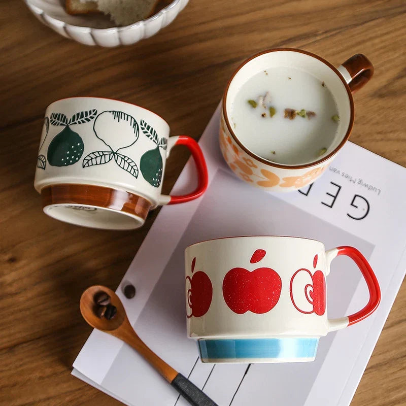 Coffee Mug 300ml Japanese Flower Ceramic Set Retro Drinkware Office Entertaining Fall 2025 Ergonomic Handgrip Gift